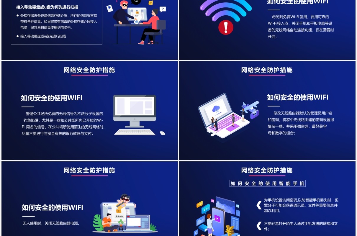 2021蓝色科技网络安全宣传教育通用PPT模板
