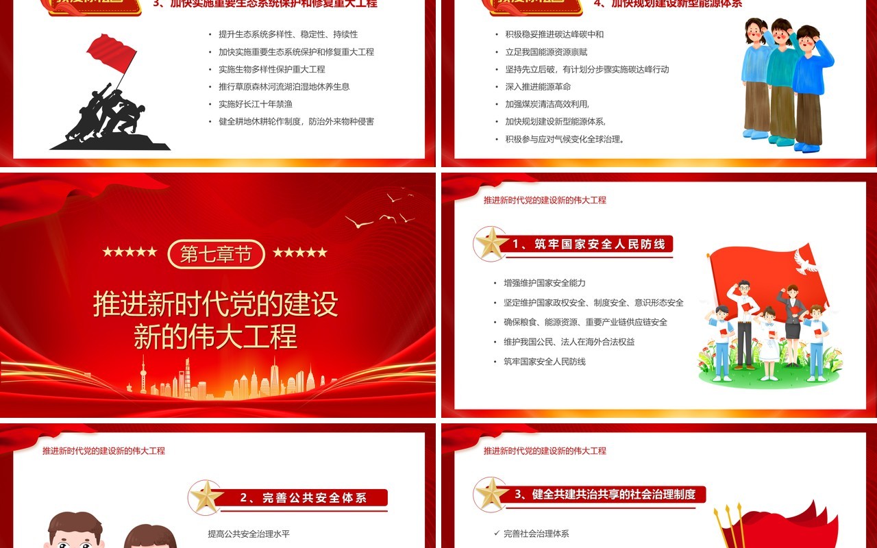 红色卡通风未来五年我们这样干学习党的二十大精神PPT模板