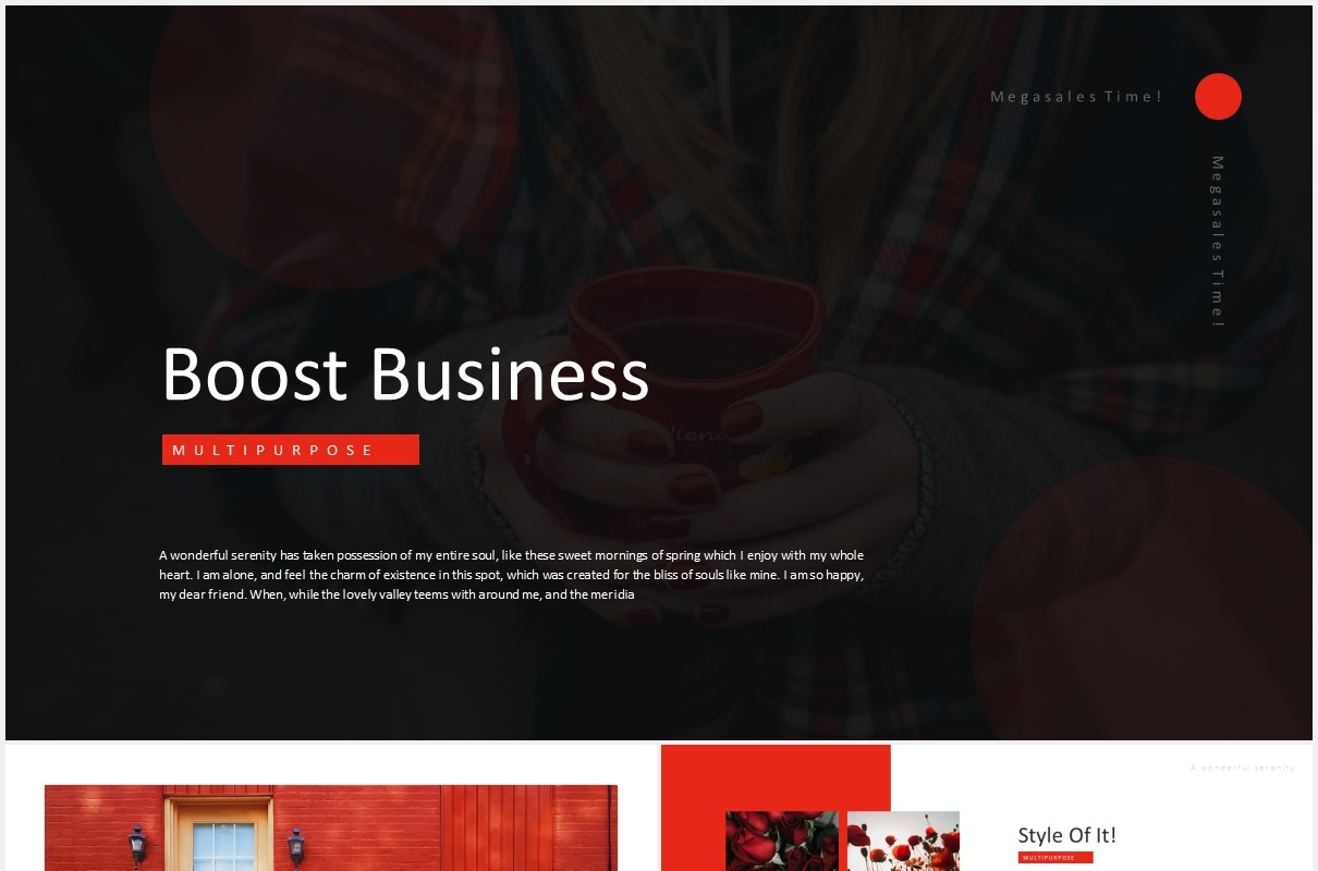 红色商业国外图片排版PPT模板Boost Business - Powerpoint Template