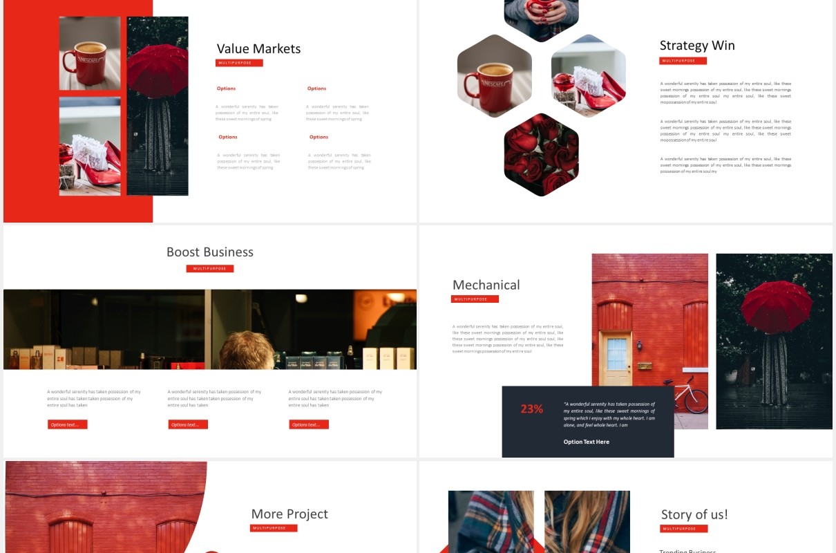 红色商业国外图片排版PPT模板Boost Business - Powerpoint Template