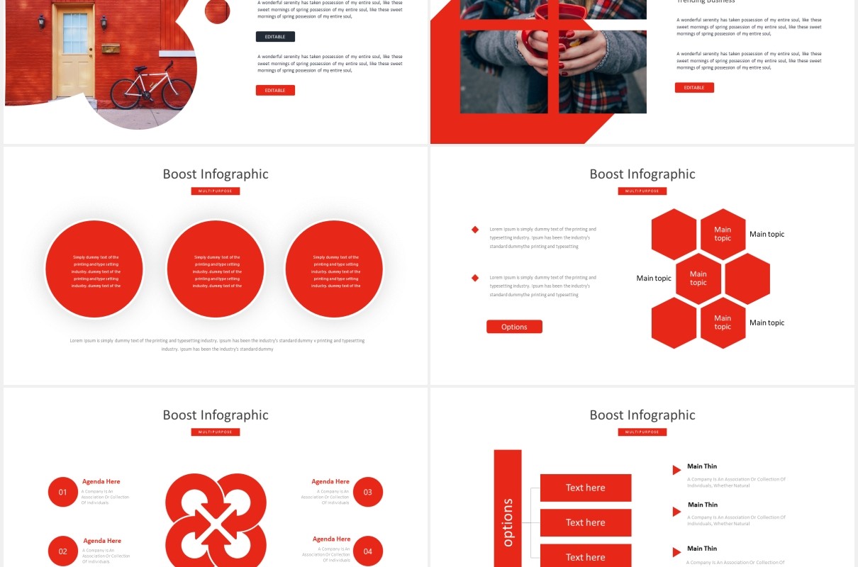 红色商业国外图片排版PPT模板Boost Business - Powerpoint Template