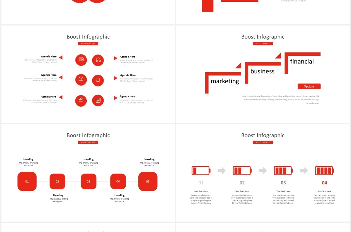 红色商业国外图片排版PPT模板Boost Business - Powerpoint Template