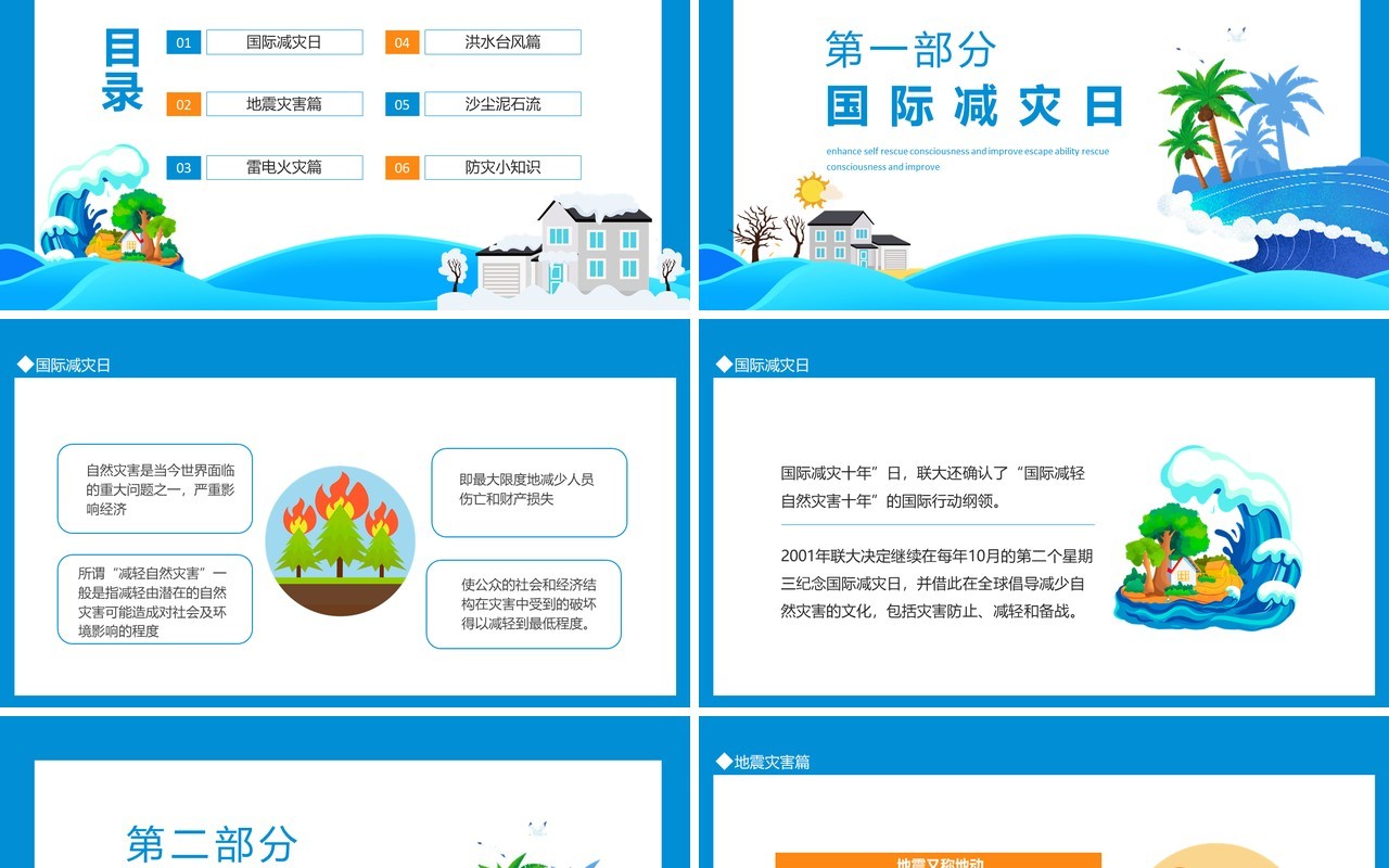 国际减灾日增强自救意识提高逃生本领动态PPT模板
