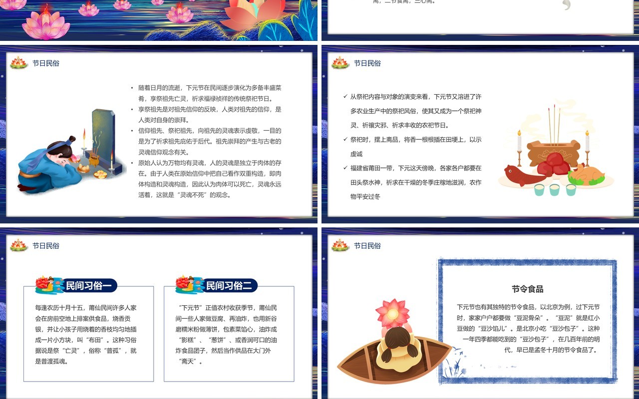 蓝色中国风河灯祭祀下元节PPT模板