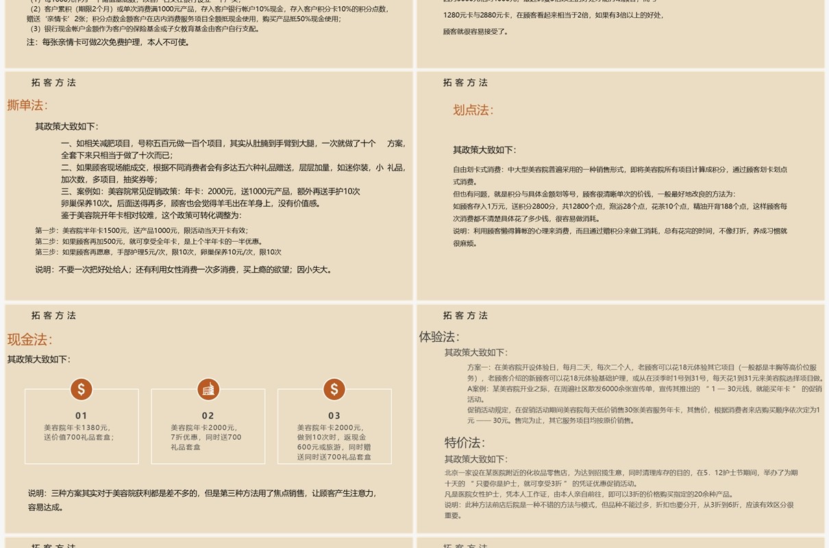 金色简约美容院拓客模式培训PPT模板