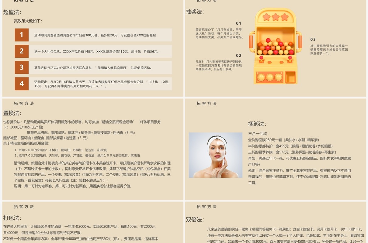 金色简约美容院拓客模式培训PPT模板