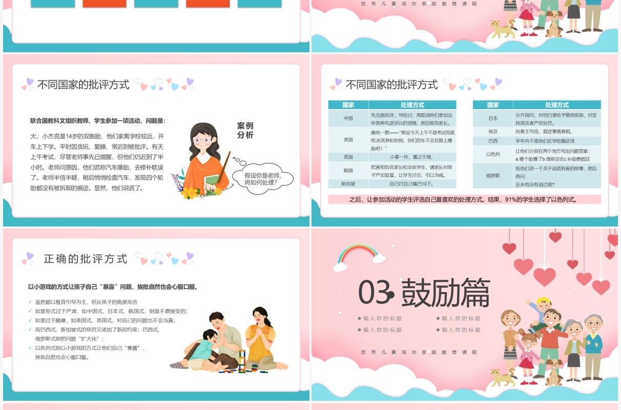 粉色优秀儿童成功家庭教育课程PPT模板