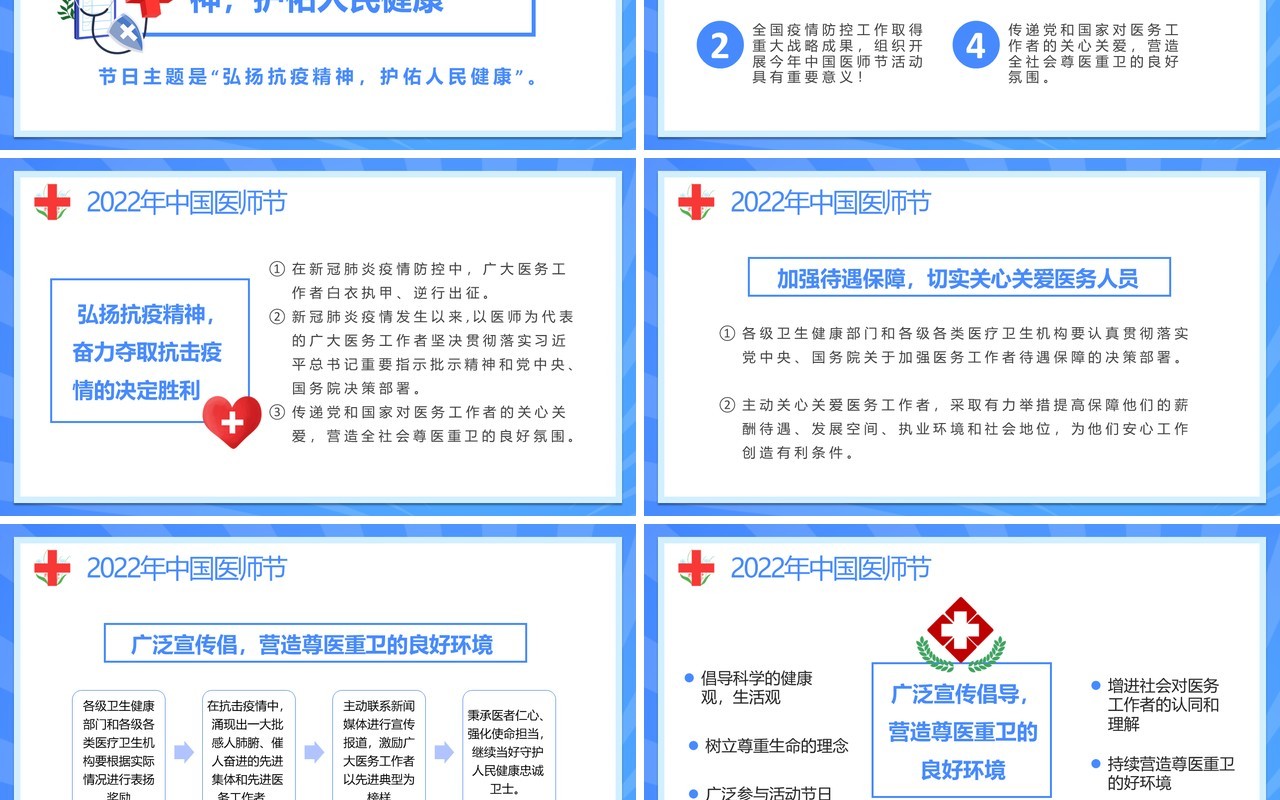 蓝色卡通风中国医师节介绍PPT模板