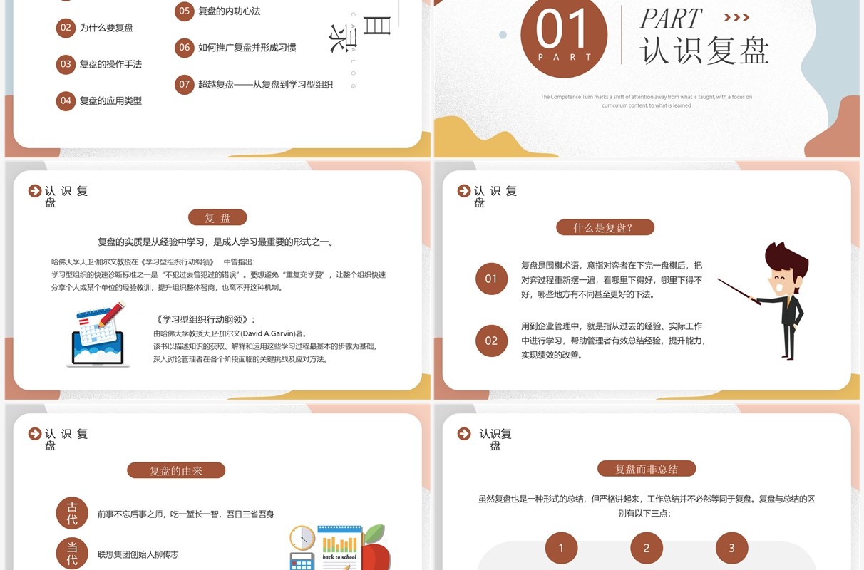 莫兰迪色复盘把经验转化成为能力PPT模板