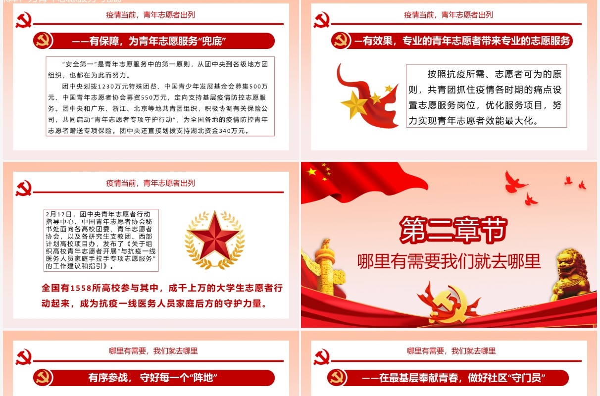简约党政风战疫中的志愿红中国青年志愿者通用PPT模板