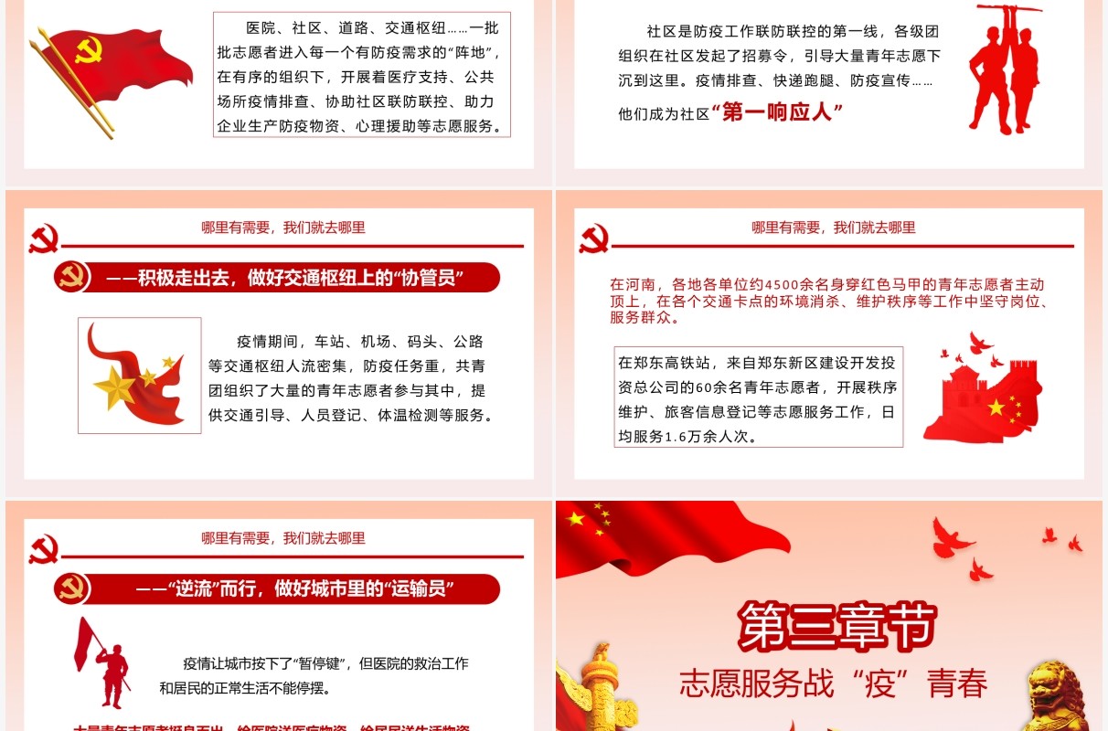 简约党政风战疫中的志愿红中国青年志愿者通用PPT模板
