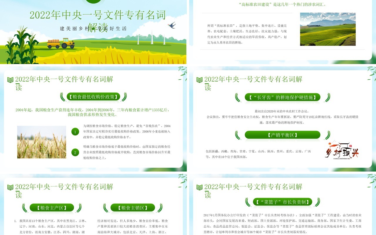 绿色卡通全面推进乡村振兴重点工作PPT模板