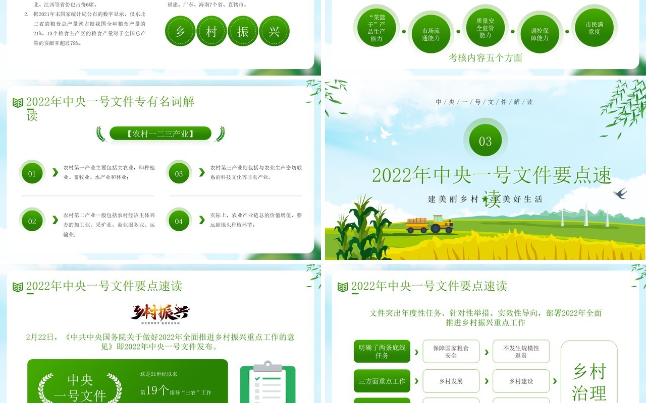 绿色卡通全面推进乡村振兴重点工作PPT模板
