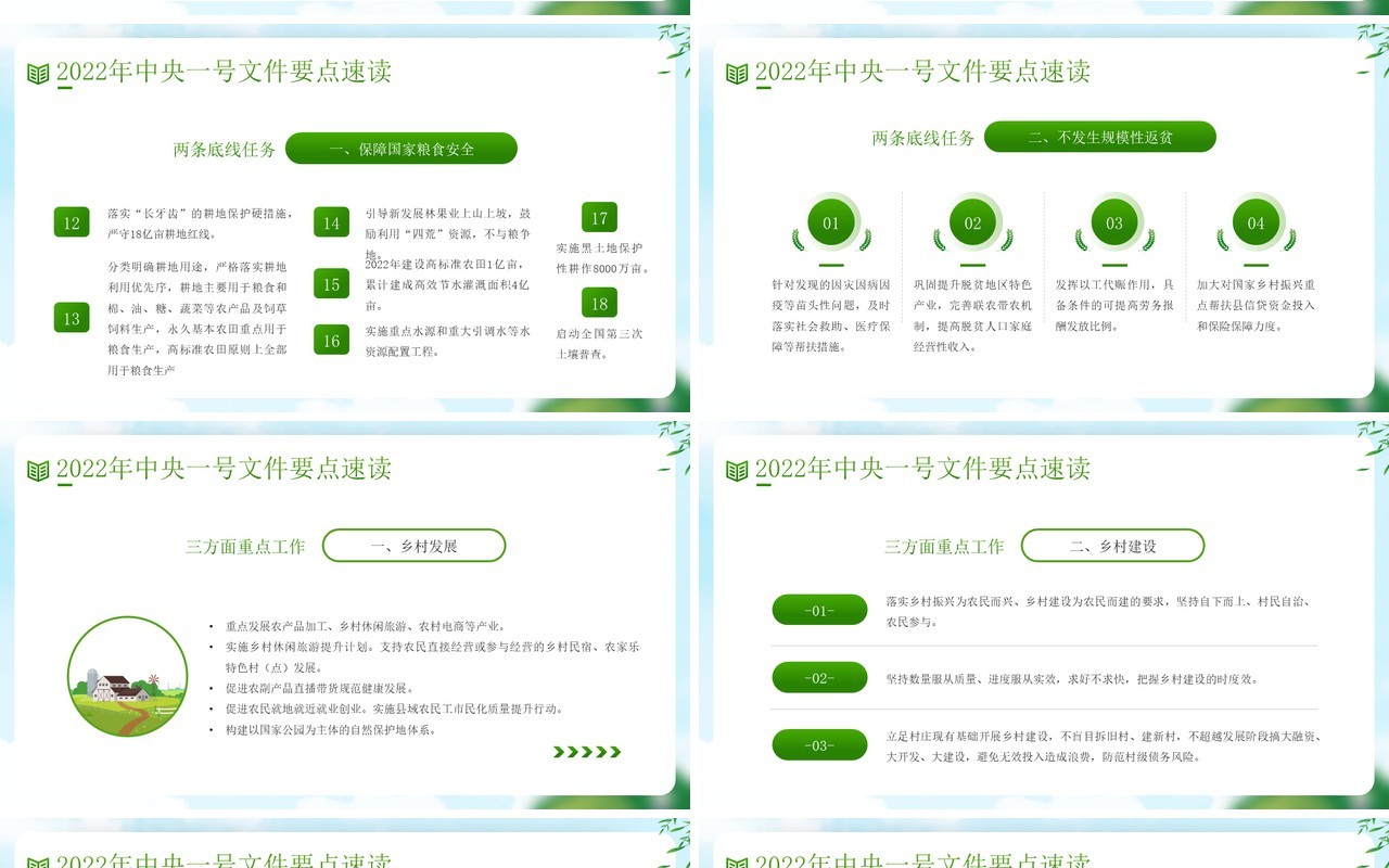 绿色卡通全面推进乡村振兴重点工作PPT模板