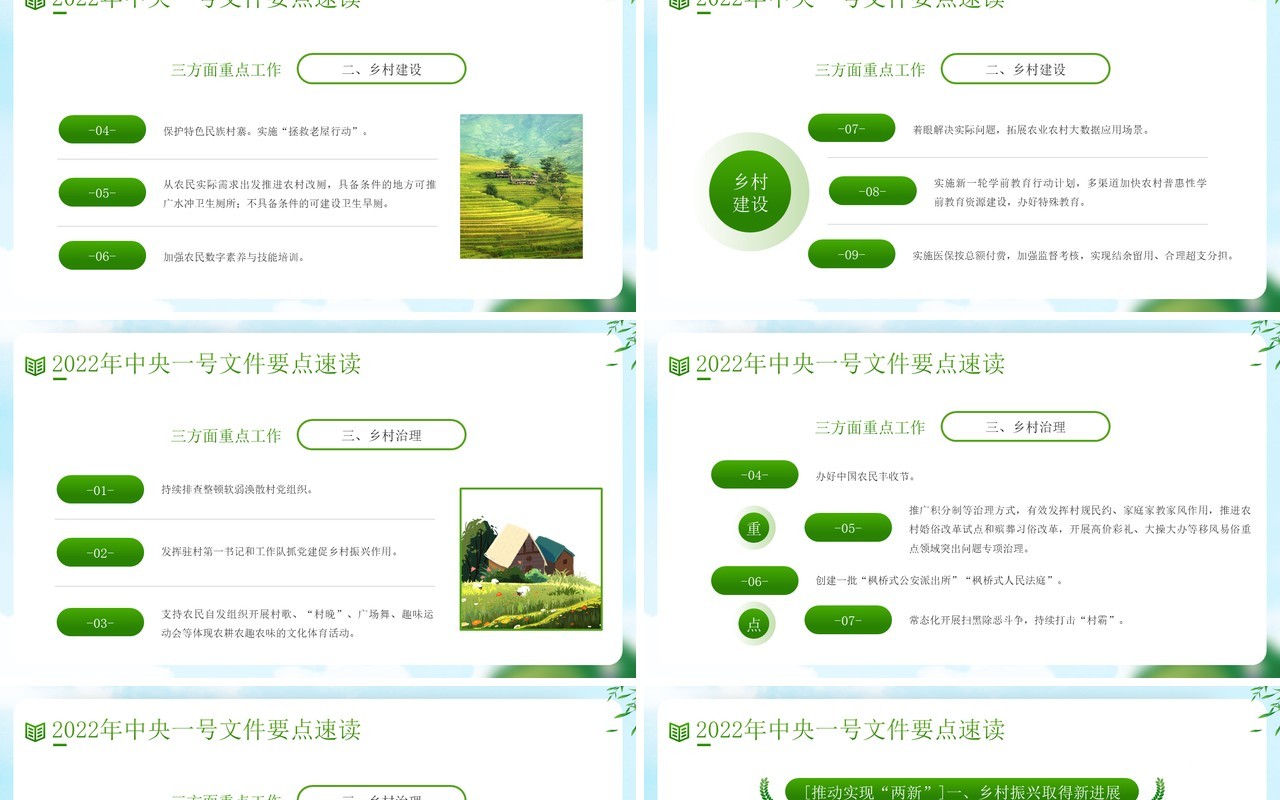 绿色卡通全面推进乡村振兴重点工作PPT模板