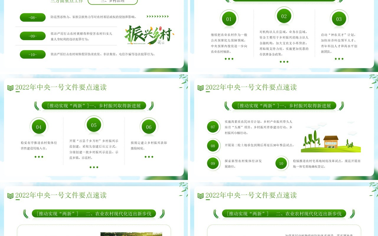 绿色卡通全面推进乡村振兴重点工作PPT模板