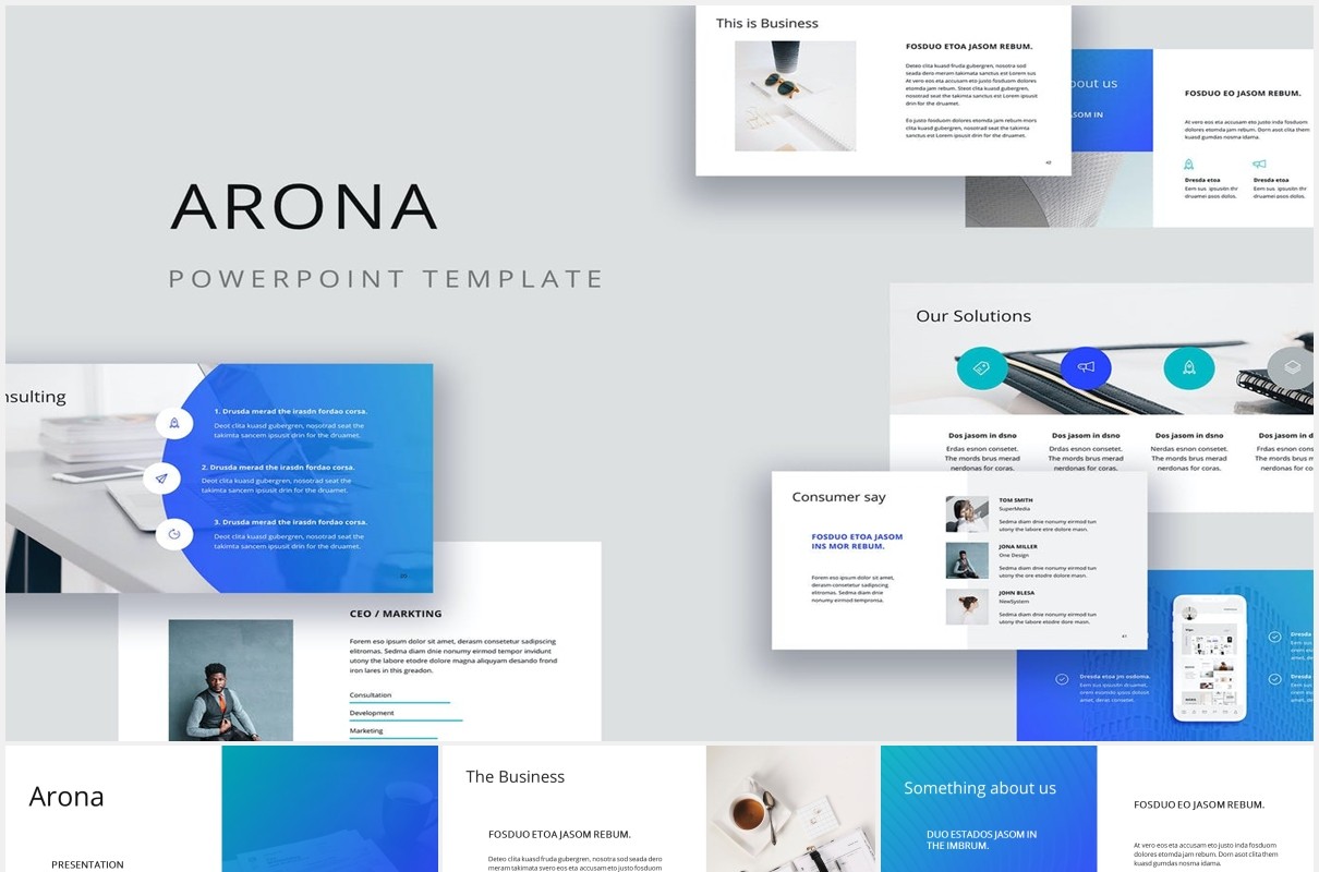 简约工作计划报告个人简历PPT模板ARONA - Powerpoint Presentation Template