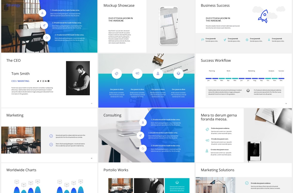 简约工作计划报告个人简历PPT模板ARONA - Powerpoint Presentation Template