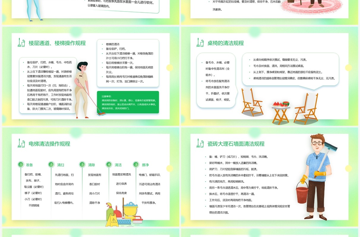 绿色卡通风保洁实操培训PPT模板
