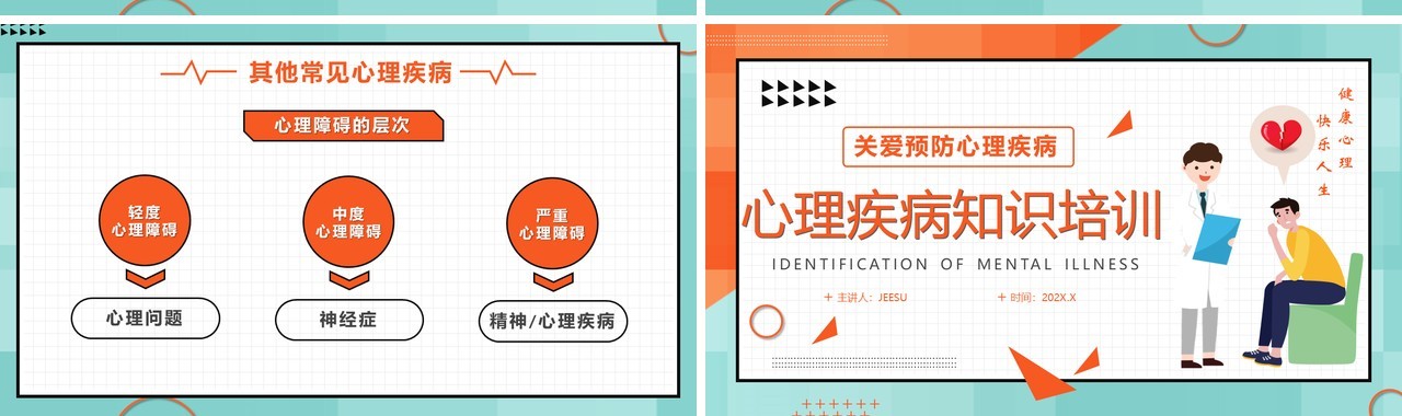 橙色简约孟菲斯心理疾病知识培训PPT模版