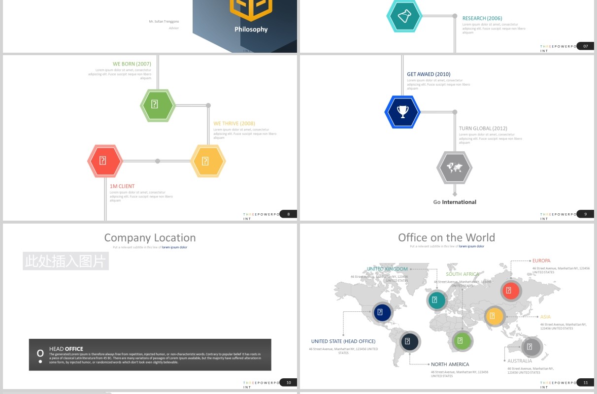 高端公司组织结构图宣传介绍PPT图片排版设计模板Three - Powerpoint Template
