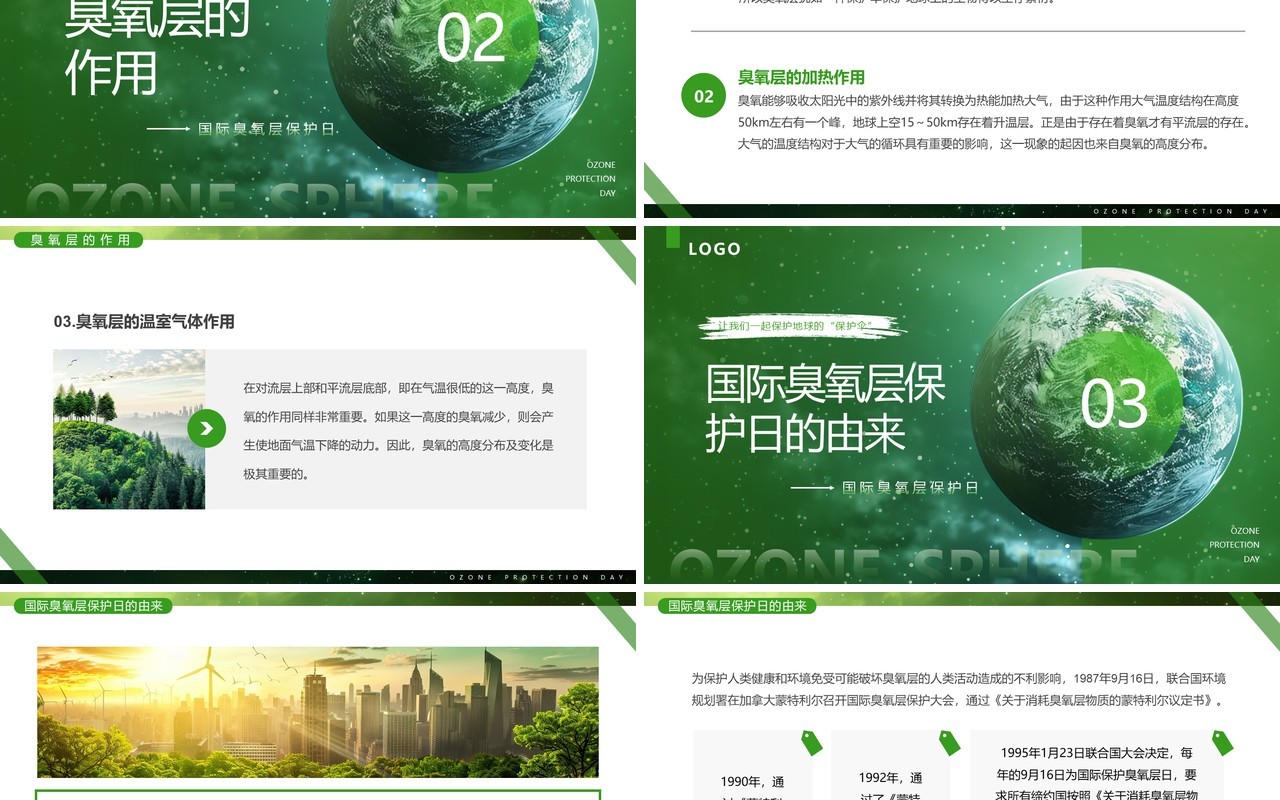 绿色简约风国际臭氧层保护日PPT模板