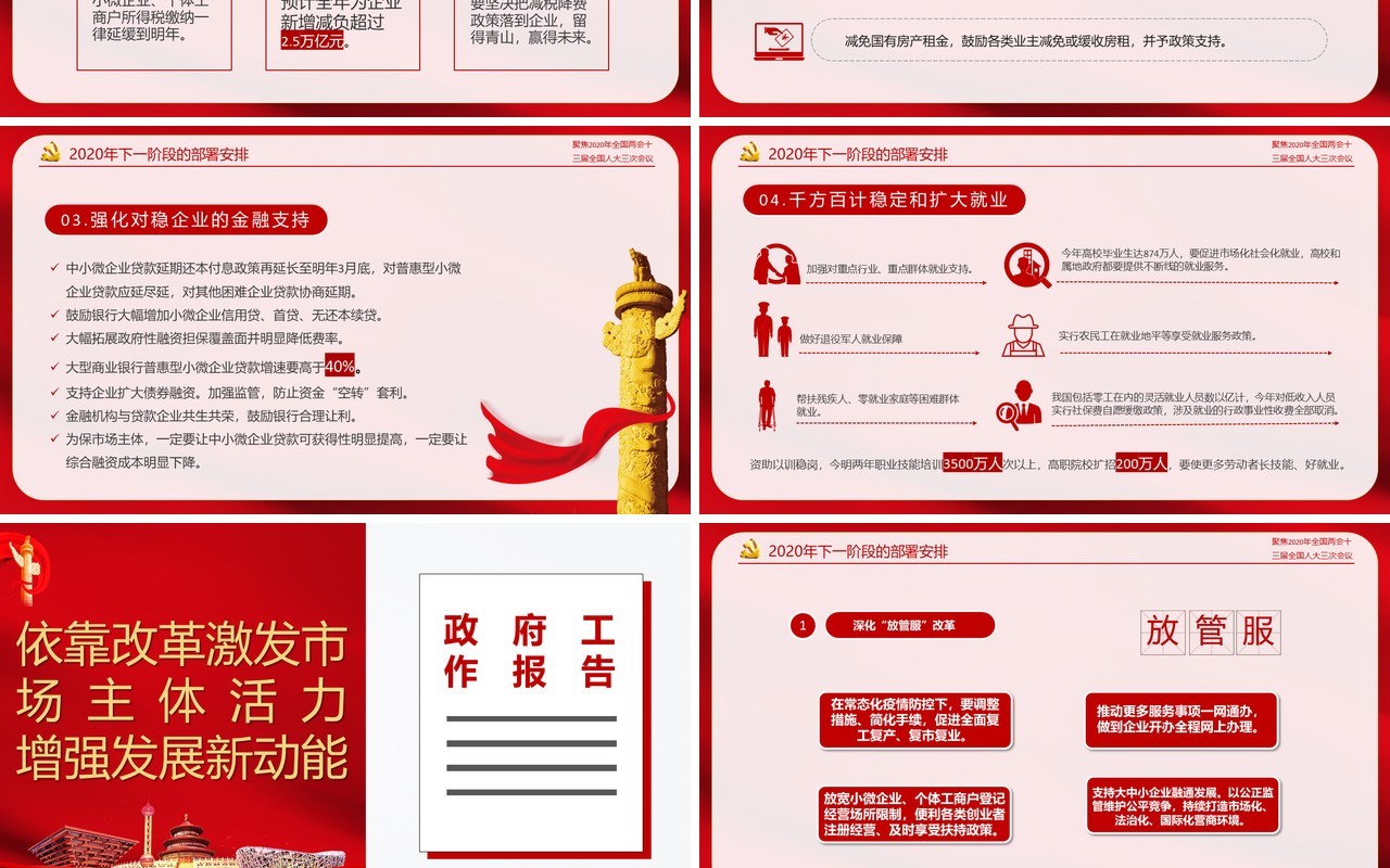 红色聚焦2020年全国两会政府工作报告解读学习党课PPT模板