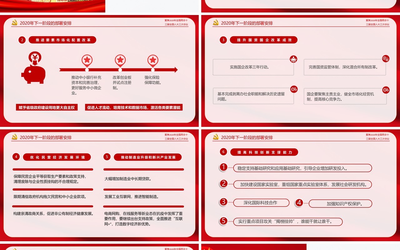 红色聚焦2020年全国两会政府工作报告解读学习党课PPT模板