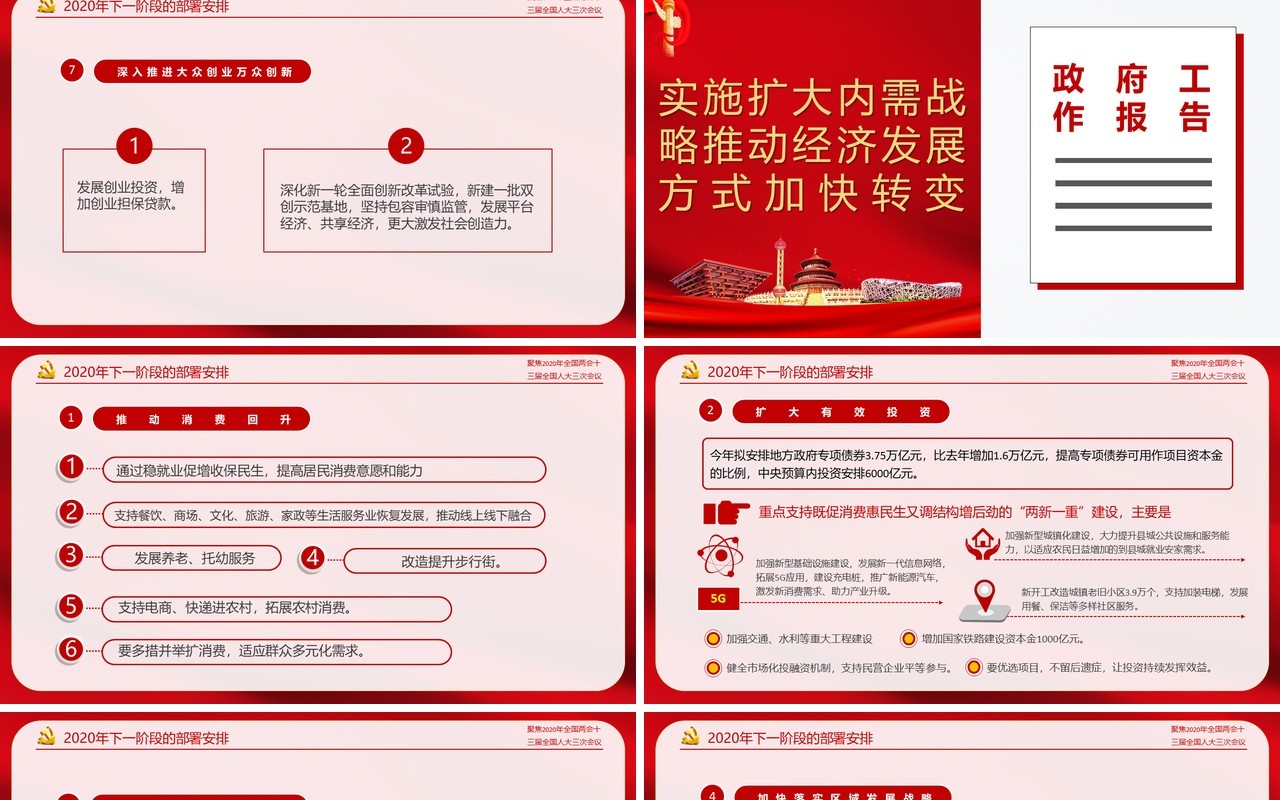 红色聚焦2020年全国两会政府工作报告解读学习党课PPT模板