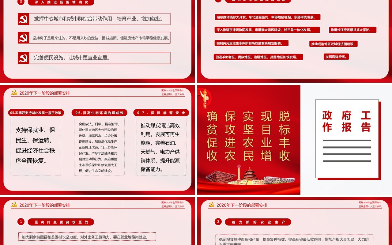 红色聚焦2020年全国两会政府工作报告解读学习党课PPT模板