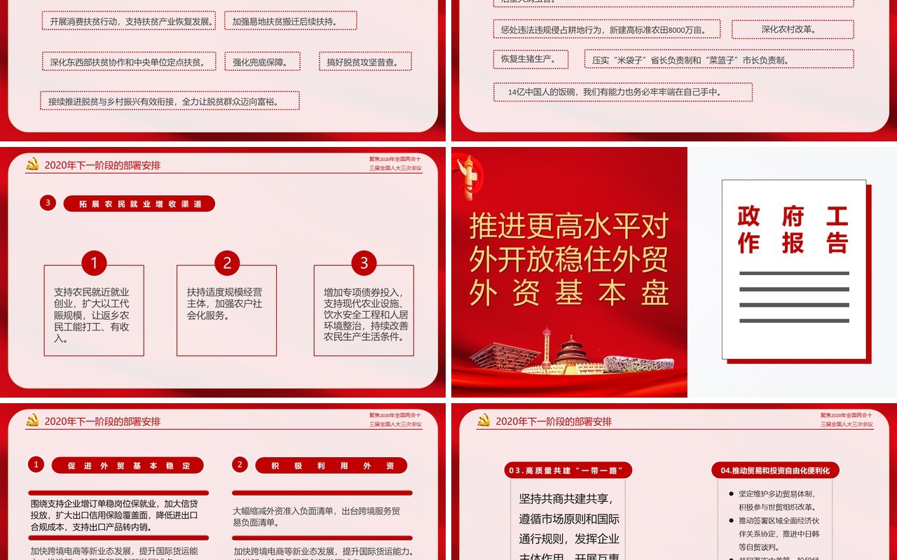 红色聚焦2020年全国两会政府工作报告解读学习党课PPT模板