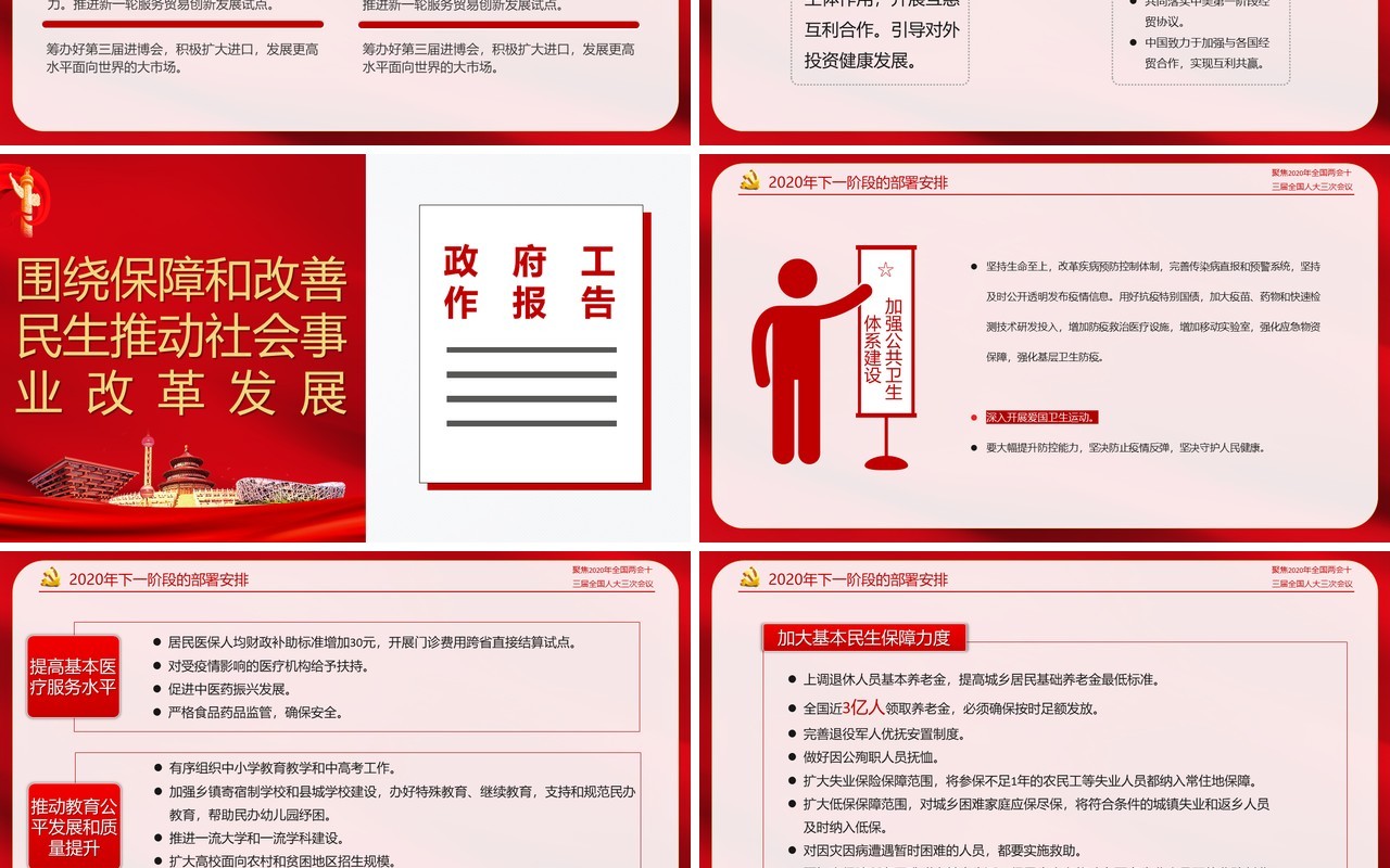 红色聚焦2020年全国两会政府工作报告解读学习党课PPT模板