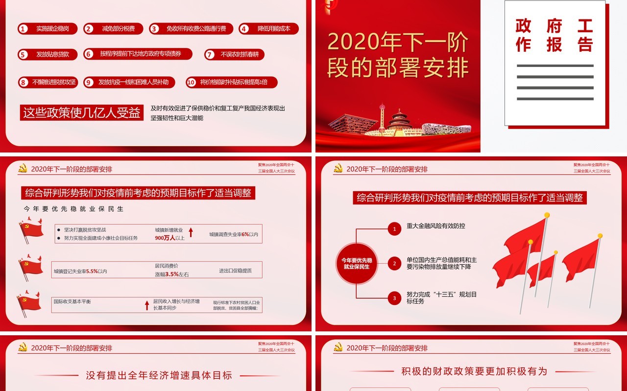 红色聚焦2020年全国两会政府工作报告解读学习党课PPT模板