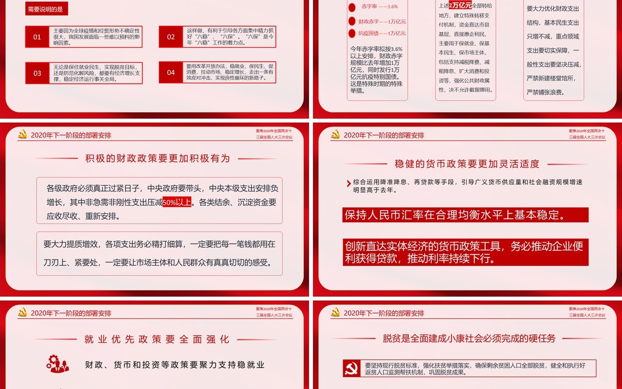 红色聚焦2020年全国两会政府工作报告解读学习党课PPT模板