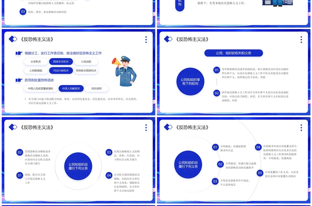 蓝色简约风反恐防暴安全教育PPT模板