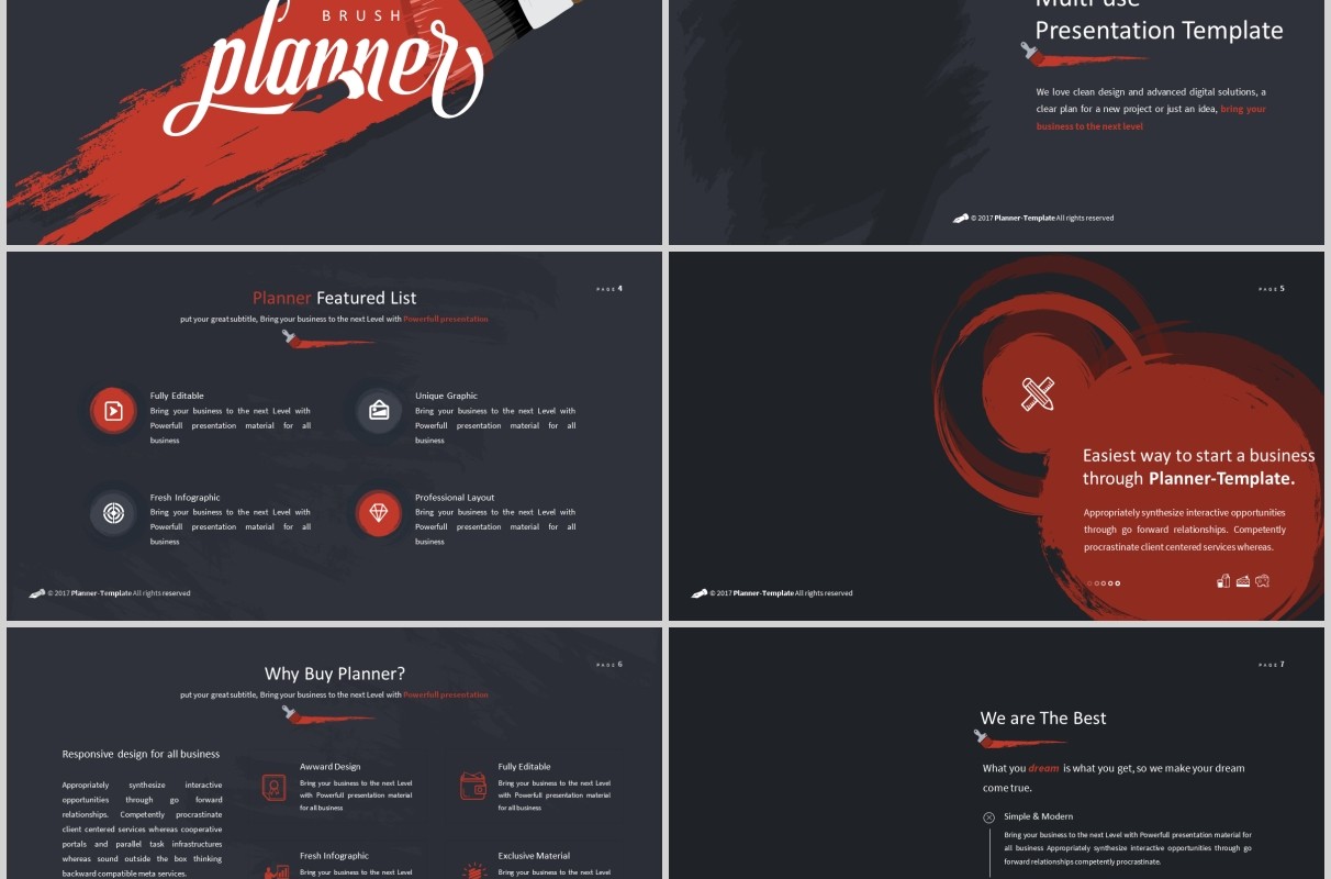 笔刷创意图形版式设计PPT商务模板Brush Powerpoint Template