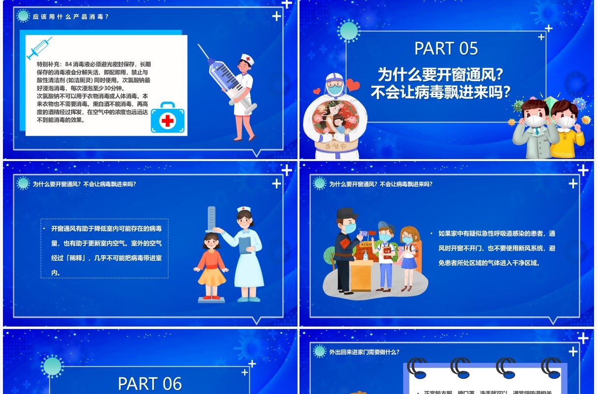 蓝色卡通面对新型冠状病毒如何居家防疫PPT模板