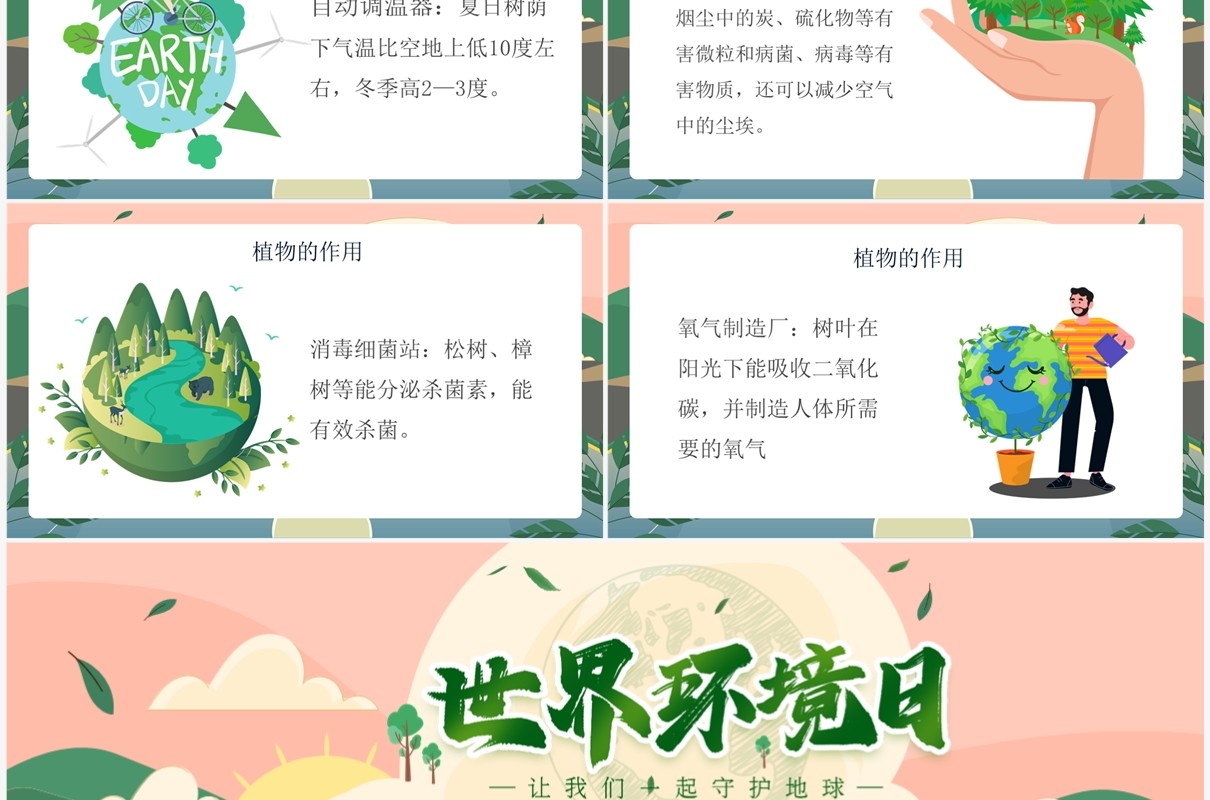 绿色卡通风世界环境日介绍PPT模板