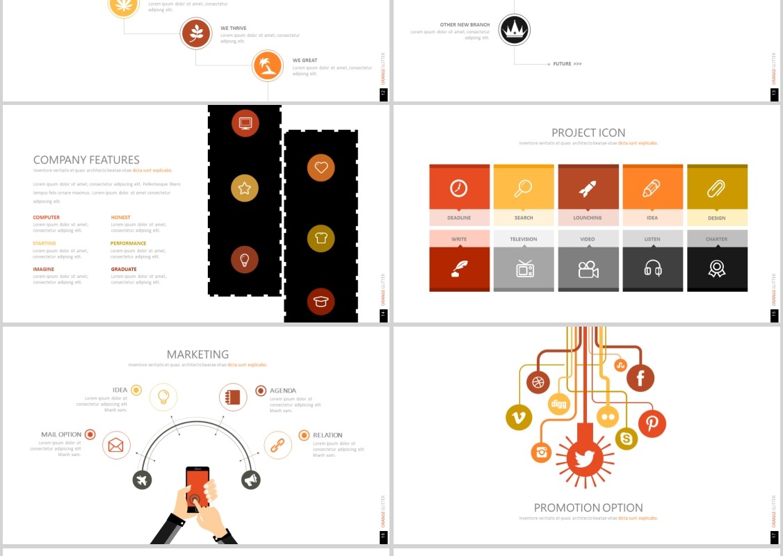 公司介绍产品宣传PPT信息图表模板可插图片ORANGE GLITTER Powerpoint