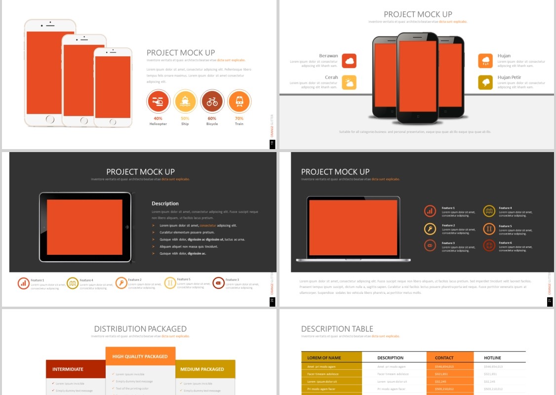 公司介绍产品宣传PPT信息图表模板可插图片ORANGE GLITTER Powerpoint
