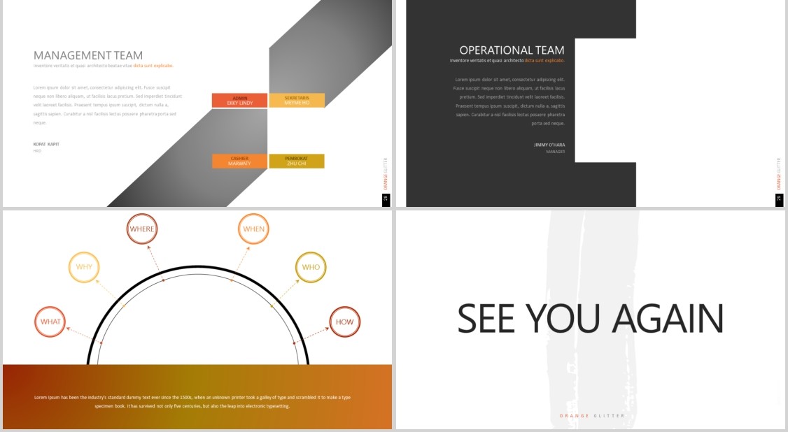 公司介绍产品宣传PPT信息图表模板可插图片ORANGE GLITTER Powerpoint