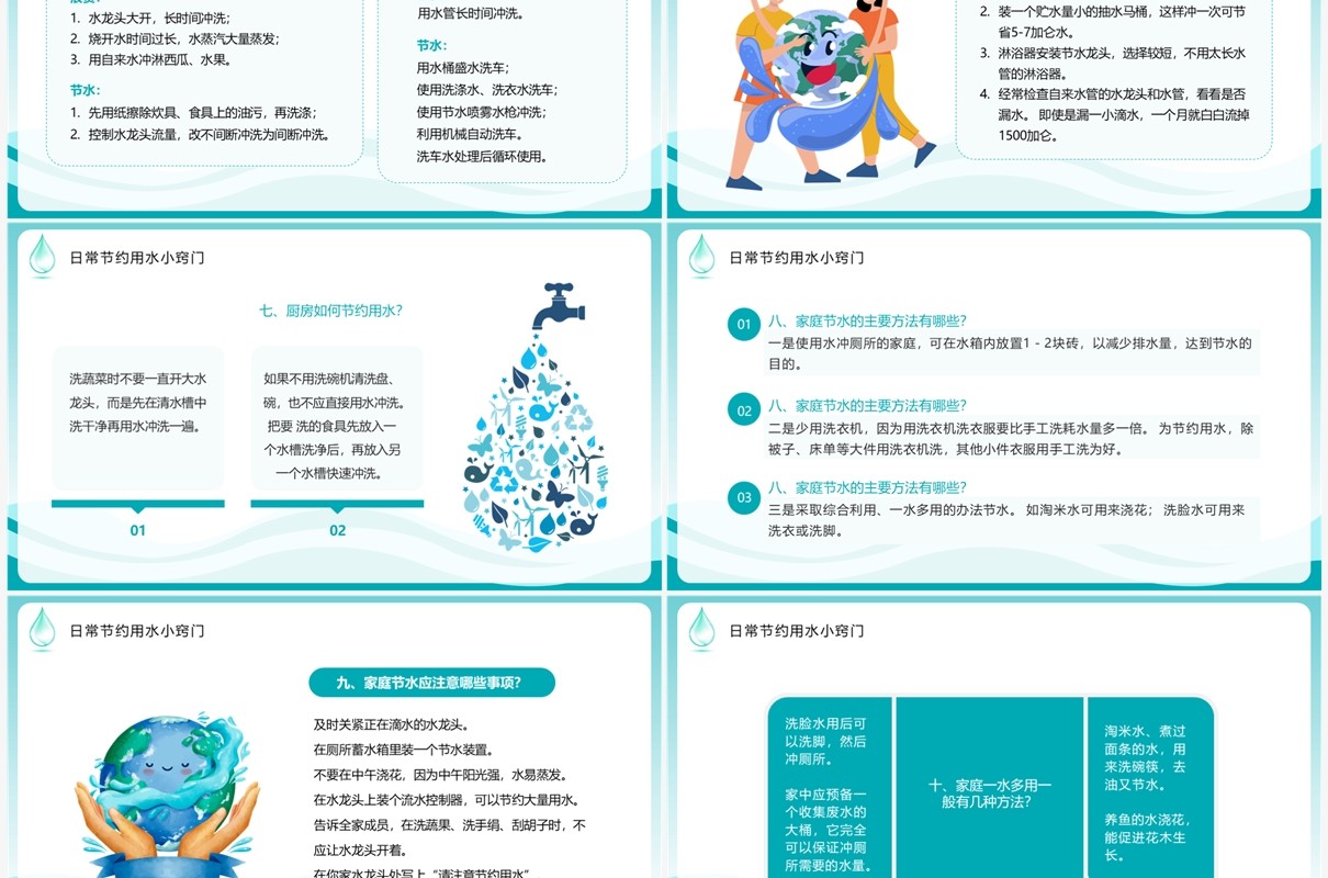 绿色卡通风节约水资源主题班会PPT模板