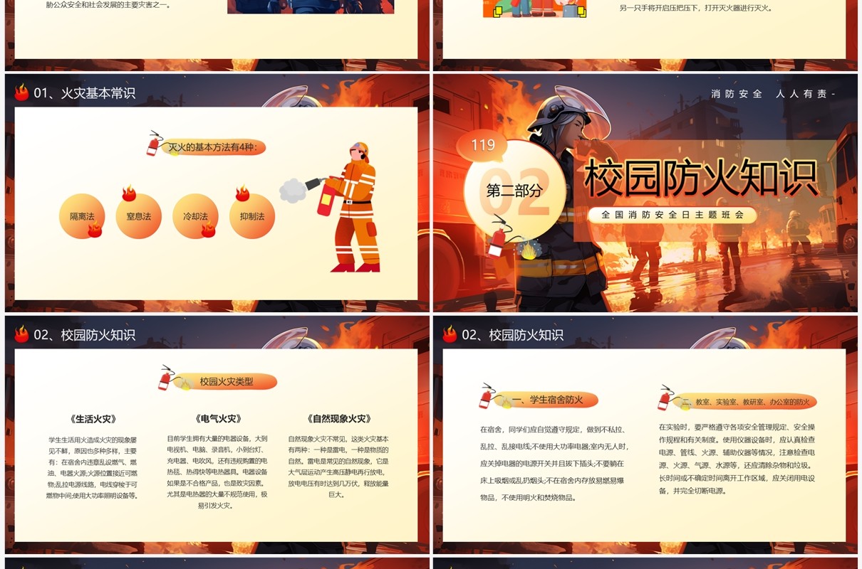 红色卡通风119消防安全宣传日PPT模板