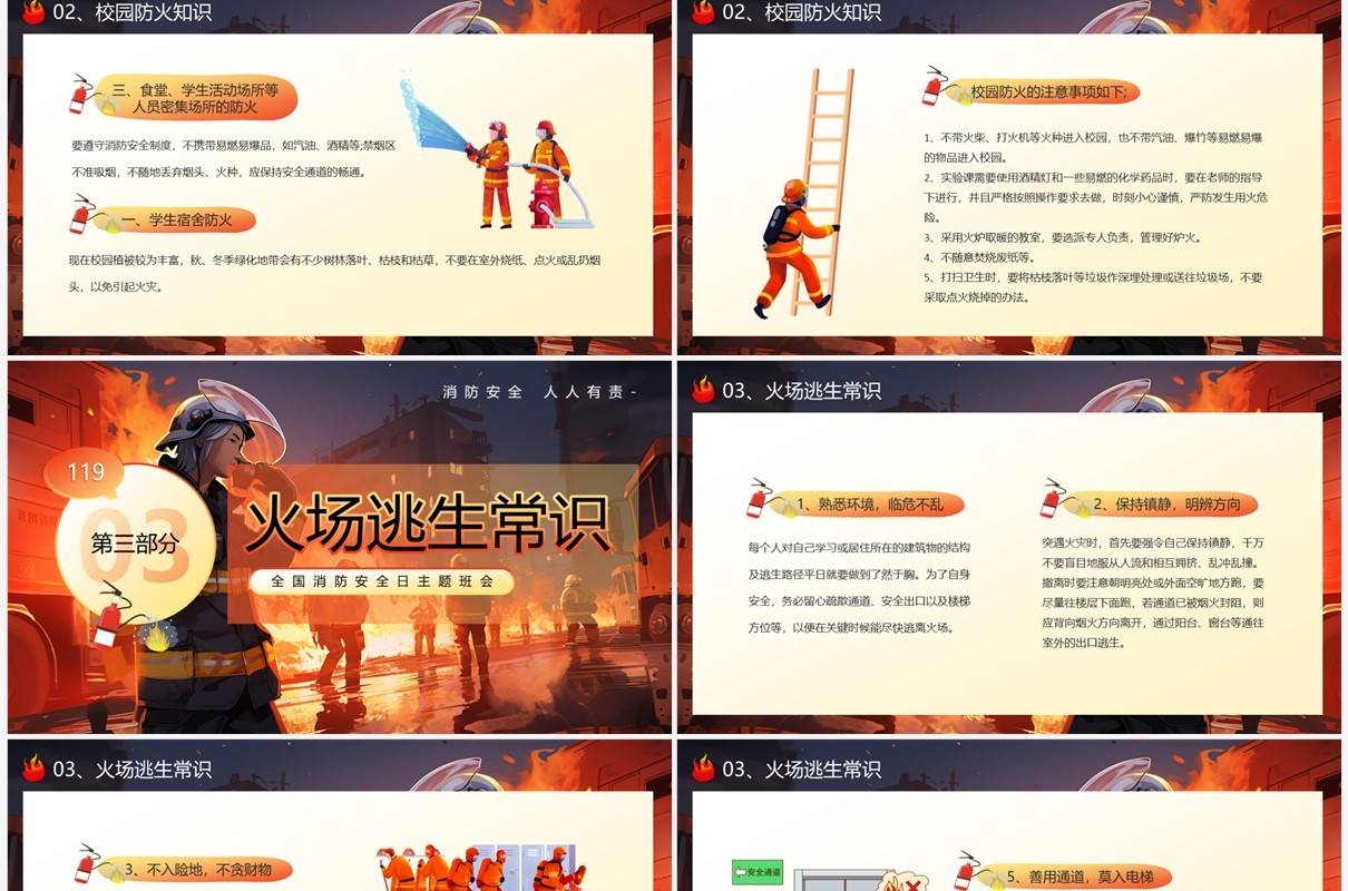 红色卡通风119消防安全宣传日PPT模板