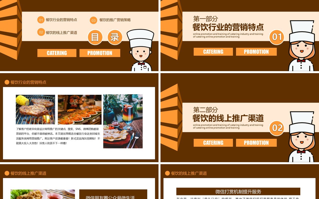 咖啡色餐饮连锁线上推广活动策划培训动态PPT模板