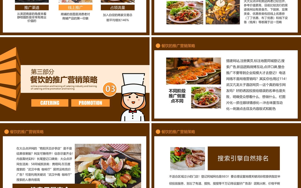 咖啡色餐饮连锁线上推广活动策划培训动态PPT模板