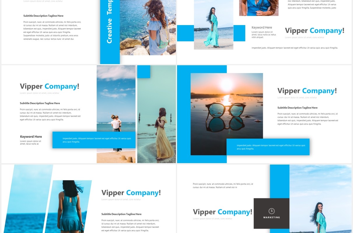 蓝色国外图片排版PPT模板Vipper Powerpoint