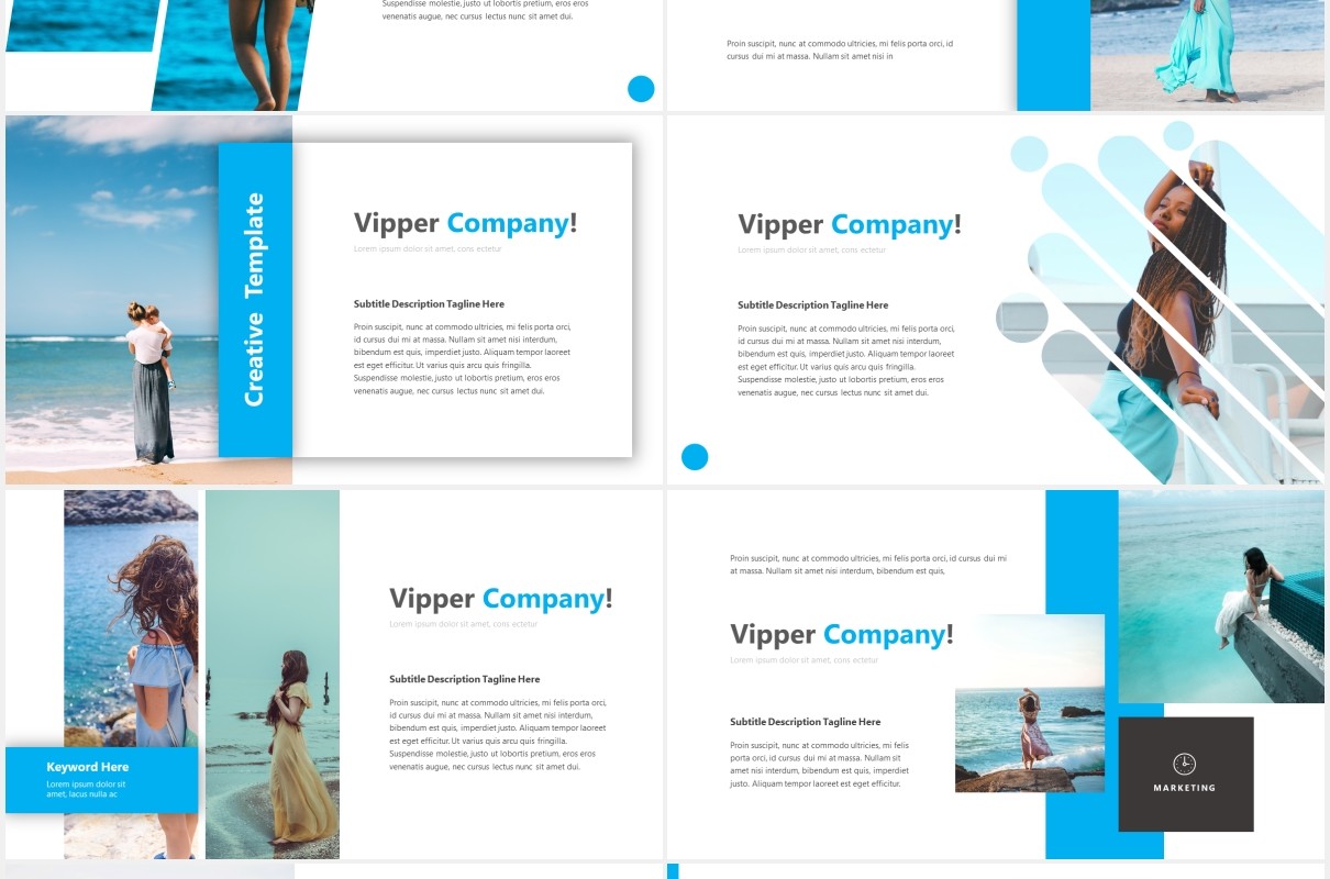 蓝色国外图片排版PPT模板Vipper Powerpoint
