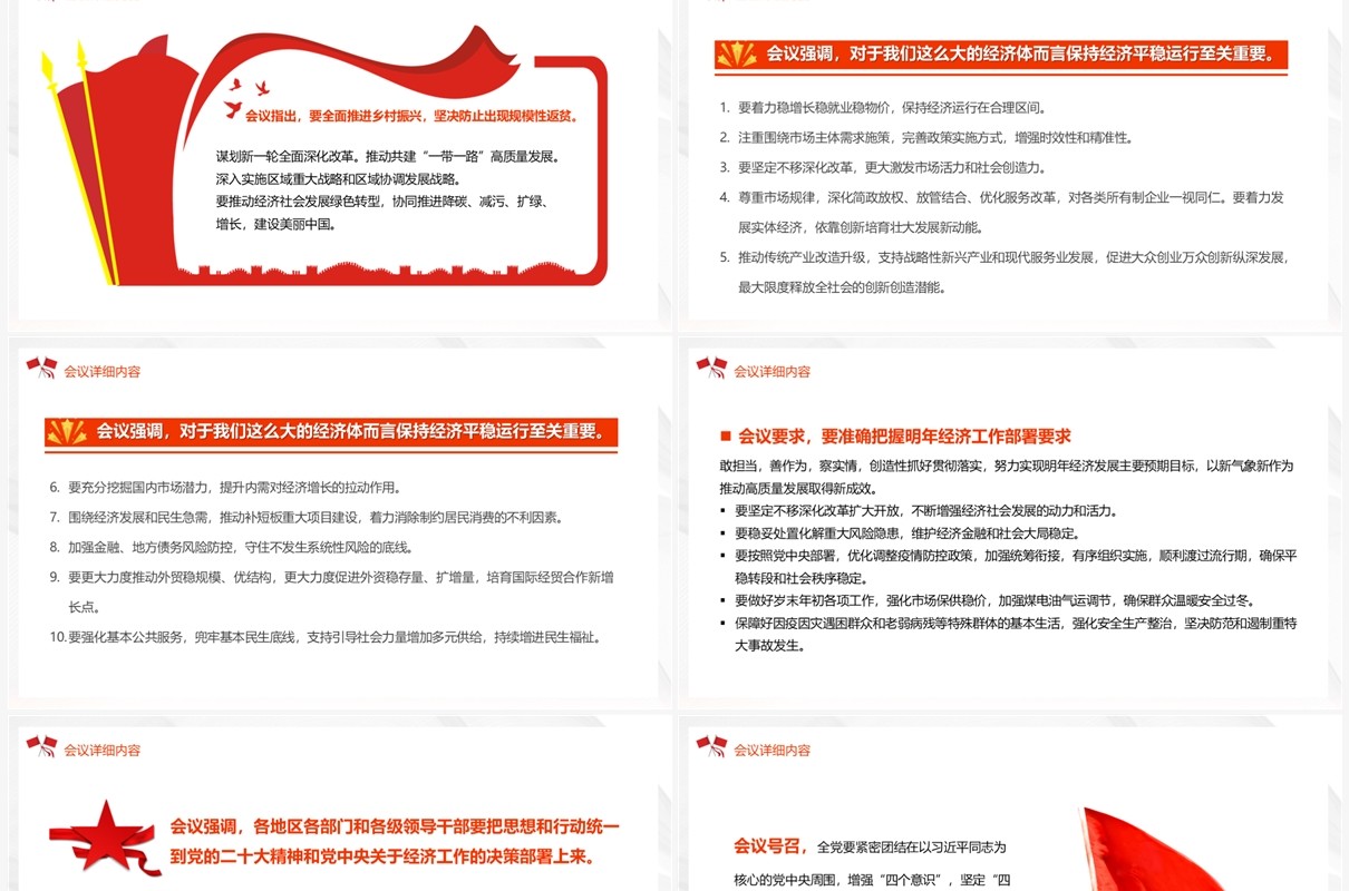 红色简约风中央经济工作会议精神报告PPT模板