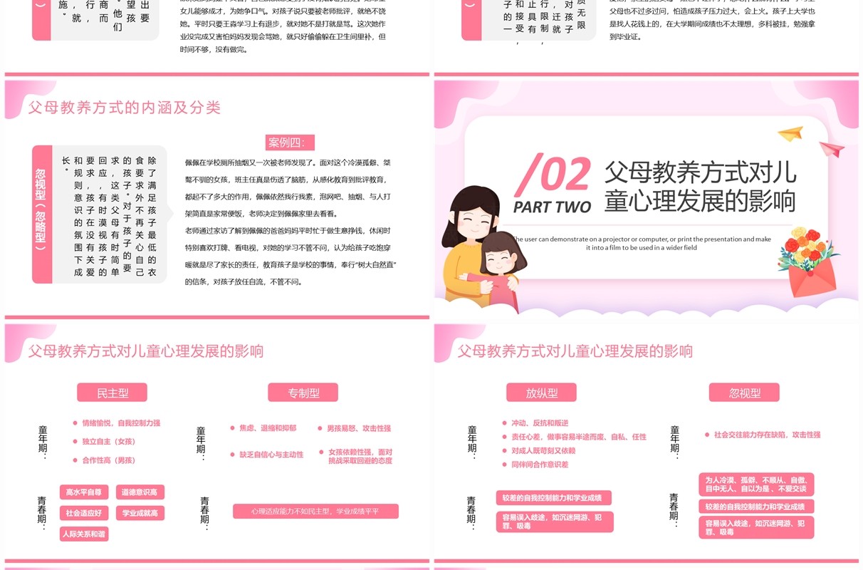 粉色父母教养方式与孩子的心理健康PPT模板